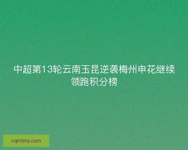 中超第13轮云南玉昆逆袭梅州申花继续领跑积分榜